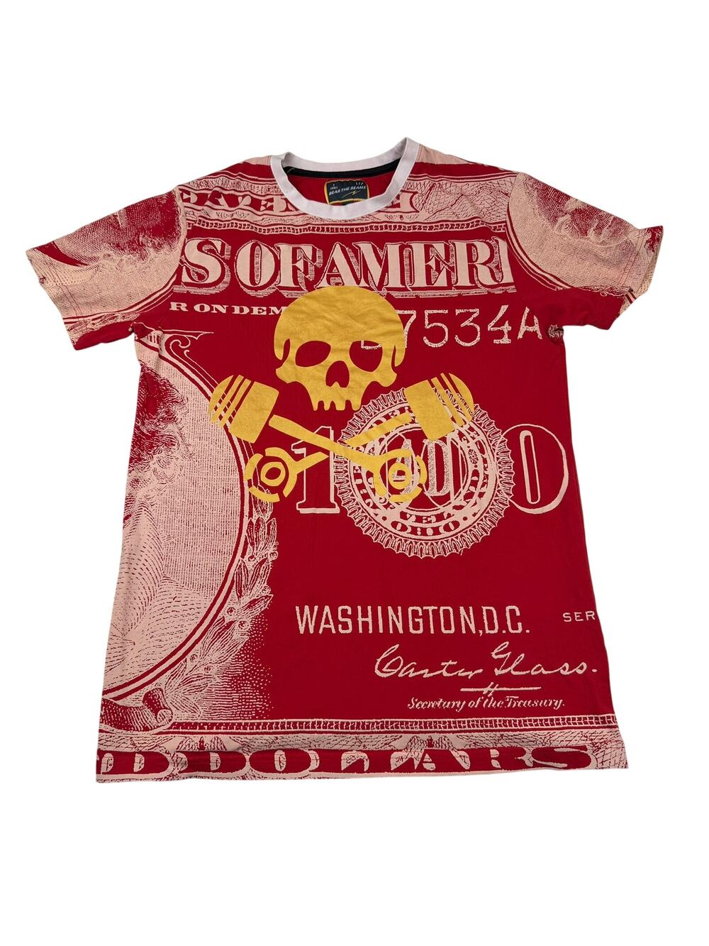 Bear The Beams Dollar Bill Skull Graphic Tee XL Red